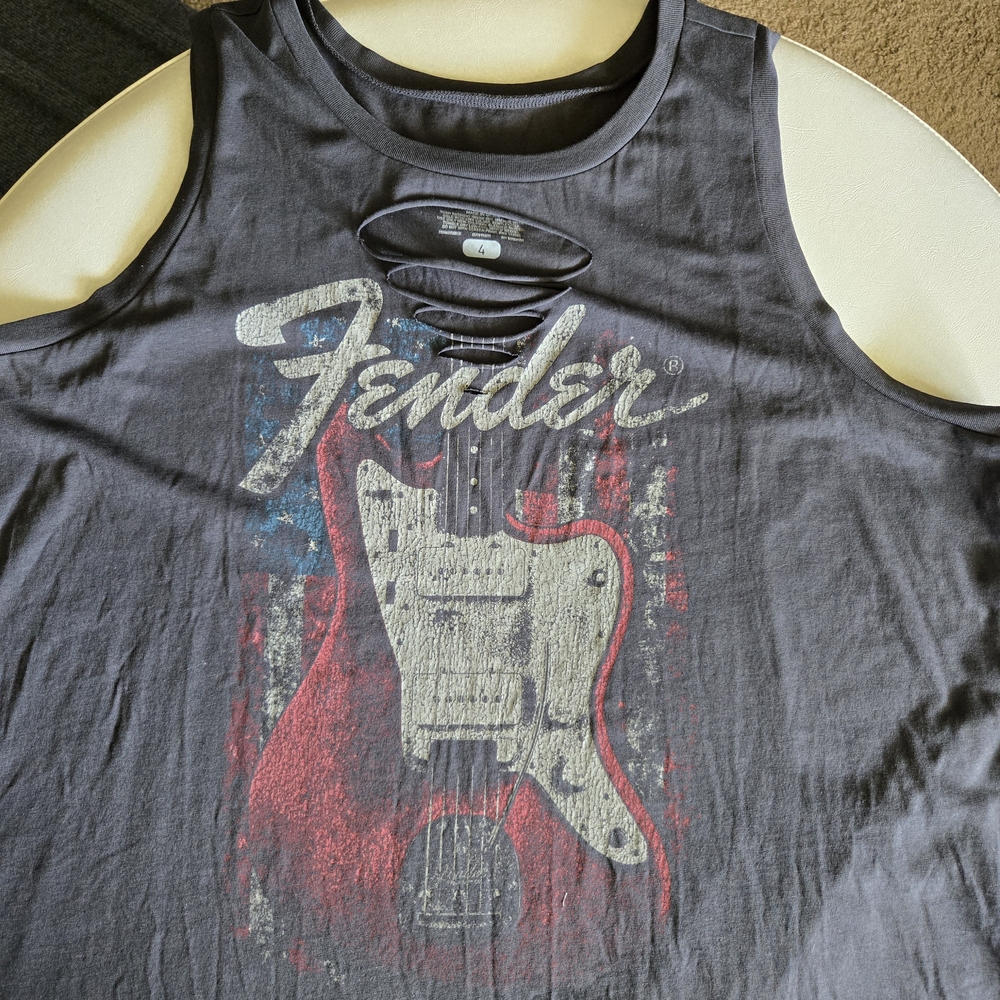 Fender Black Tank Top with Red and Gray Guitar Graphic